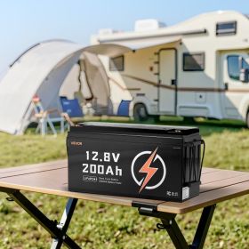 12V 200Ah Deep Cycle LiFePO4 Battery BMS Lithium Iron Phosphate Battery For RV (Option: Black)